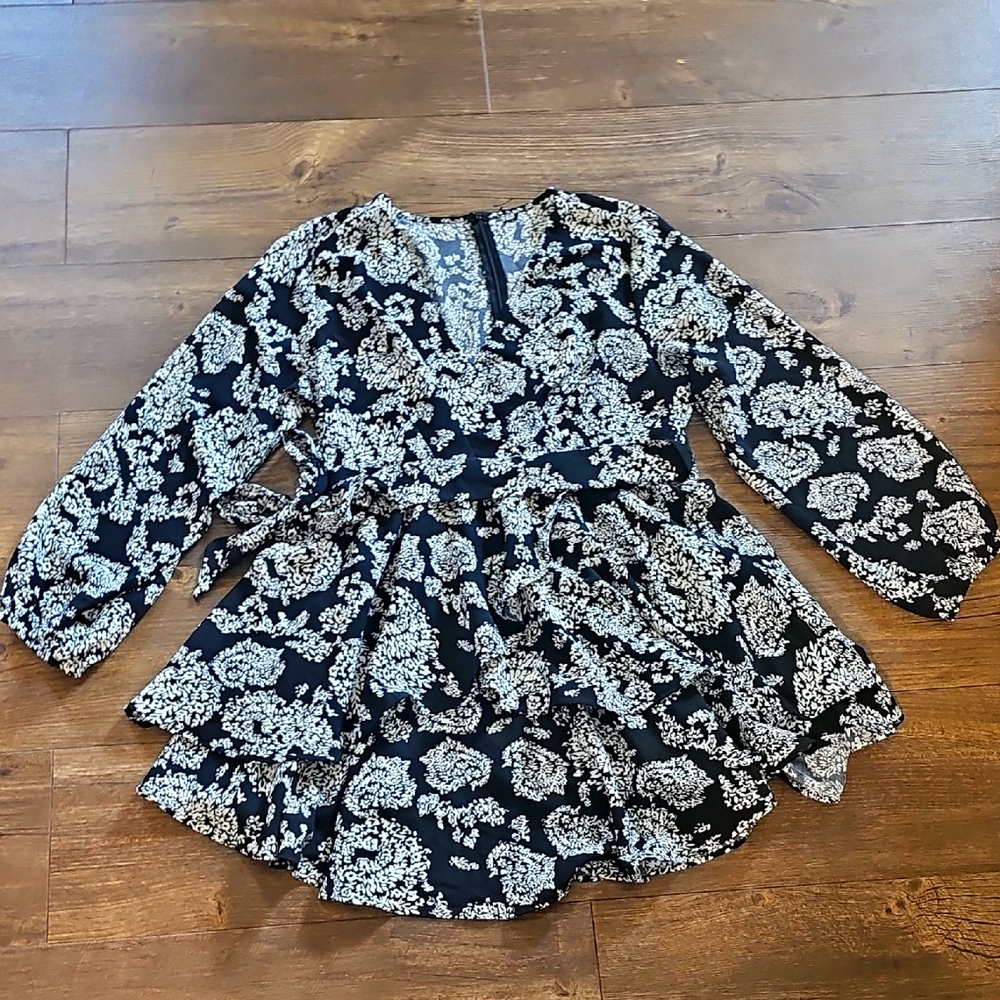 Black Floral Ruffle Mini Dress Size XL